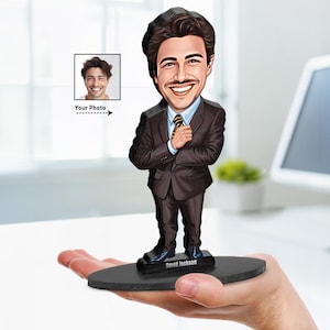 Regalo de despedida personalizado para un compañero de trabajo / Retrato de caricatura de despedida a partir de su foto / Figura de madera 3D / FA201
