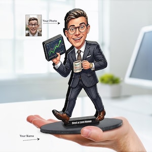 Manlig dagshandlare | Kontorsdekor för aktiemarknaden | Anpassad figur, magnet, nyckelring och bilberlock