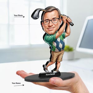 Individuelles Golfer Geschenk - Personalisierte Lustige Golf Figur, Magnet, Schlüsselanhänger & Auto Anhänger - Einzigartiges Porträt von Ihrem Foto