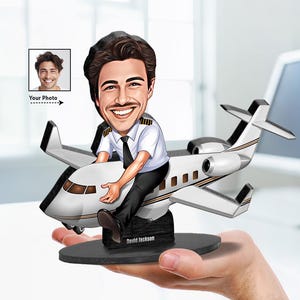 Personalized Airline Pilot Gift | Pilot Retirement Caricature Portrait From Your Photo | 3D Wooden Figurine Trinket | Pln2011