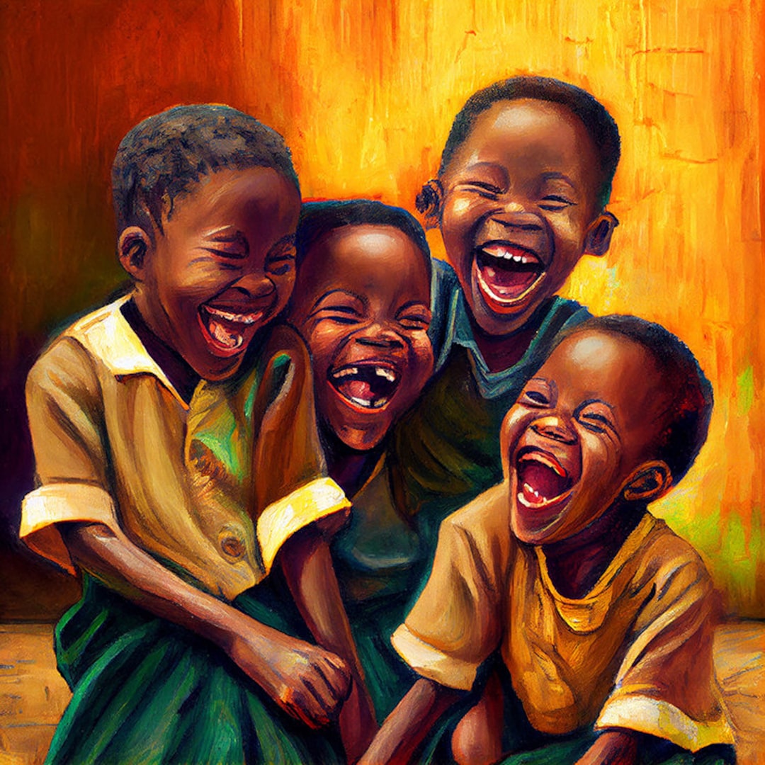 Happy Kids African Black Art African Children Laughing With Etsy