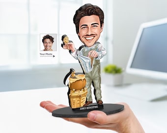 Personalized Beekeeper Gift | Apiarist Caricature Portrait From Your Photo | 3D Wooden Figurine Trinket- FAL157