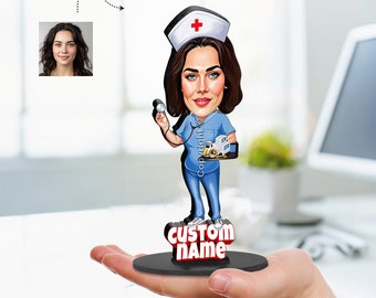 Personalized Nurse Gift for Women, Wooden Figurine Trinket, Custom Keychains With Name, Hanging Ornaments, Framed Photo, Magnets, Car Charm