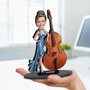Cadeau amusant de contrebassiste pour amateur de jazz, remise de diplôme ou récital : figurine caricature personnalisée, aimant, porte-clés et breloque pour voiture