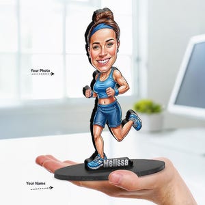 Presentes personalizados para corredoras | Retrato personalizado de corredora a partir da sua foto | Conjuntos de presentes divertidos para corredoras com sua foto e nome | J23