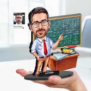 Personalized Physics Teacher Gift | Physics Professor Caricature Portrait From Your Photo | 3D Wooden Figurine Trinket | TC2582