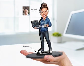 Ingénieur logiciel féminin | Nouveau décor de bureau de travail de programmeur | Figurine personnalisée, aimant, porte-clés et breloque pour voiture