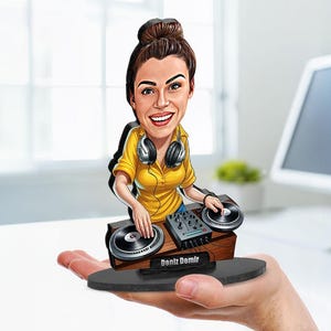 Personalized Female DJ Gift, Custom Caricature Figurine, Magnet, Keychain, Car Charm, DJ Booth Gift for Birthday, Graduation or Music Lovers