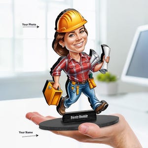 Personalisierte Bauingenieurin Geschenk | Tiefbau Karikatur Portrait von Ihrem Foto | Lustiges Geschenk Set mit deinem Foto & Namen