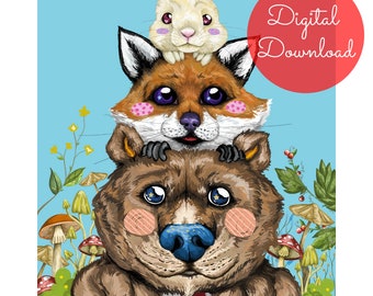 Woodland Furry Friends Nursery Illustration