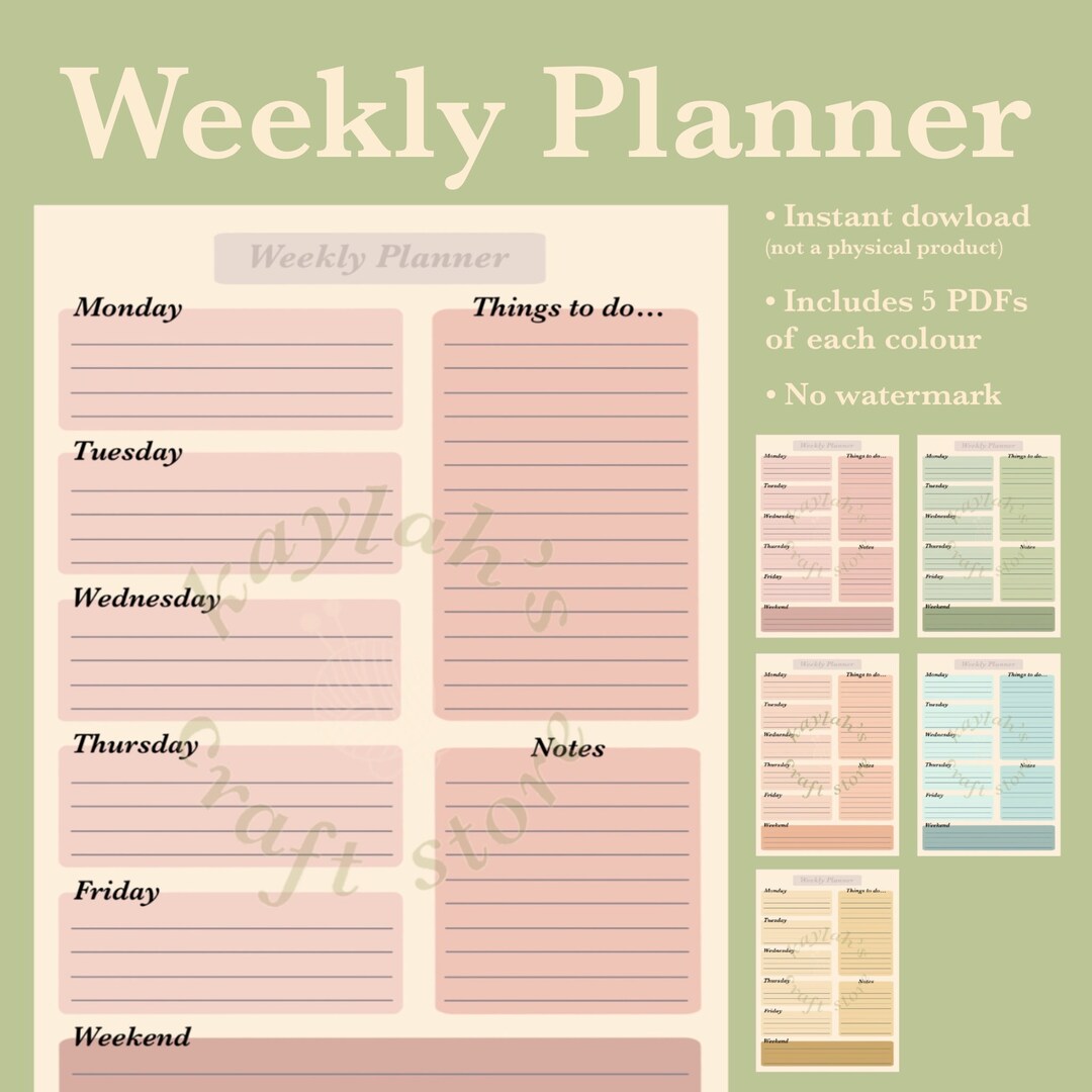 Weekly Planner - Digital Planner - A4 Planner - Printable Planner ...