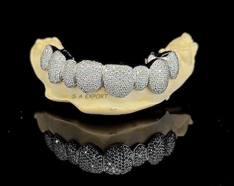 Moissanite Sterling Silver Grillz, Custom Iced Out Bottom Grill