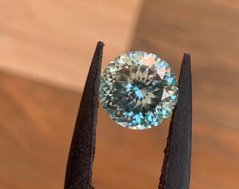 5.15 Carat Light Blue Moissanite, 11mm Round Portuguese Cut Stone