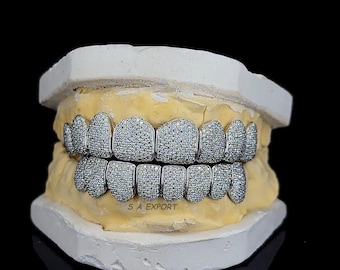 Custom Iced Out Moissanite Grillz, Sterling Silver Grillz Set