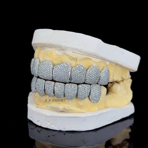 Diamond Grillz In Mouth,8 Top & 8 Bottom Fully Iced Out Moissanite Diamond Grillz,Fang Grillz,Hip Hop Grillz For Unisex Adults....