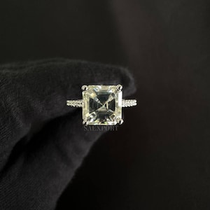 5 Carat White Color Asscher Cut Handmade Moissanite Ring/Pave Style.