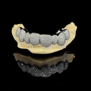 Moissanite Diamond Grillz,8 Bottom Moissanite Grillz,Custom Made Full Set Fully Iced Out Grillz,925 Sterling Silver Grillz...