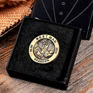 Moneda de boda grabada personalizada – Regalo para padrino, novio o suegro – Ficha personalizada para padrinos de boda – Acabado en latón o plata – Hecho a medida
