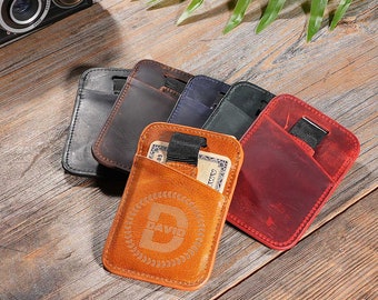 Handmade Leather Card Holder, 5 Slot Slim Wallet, Minimalist Credit Card Organizer, Gift for Men