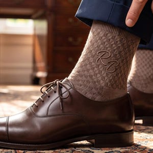 Textured Pattern Socks Monogram, Embroidered Initials Bamboo Dress Socks, Present for Men