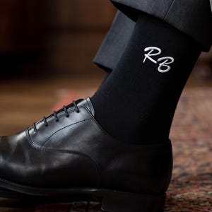 Script Initials Socks, Embroidered Cursive Monogram, Bamboo Dress Socks Present for Men