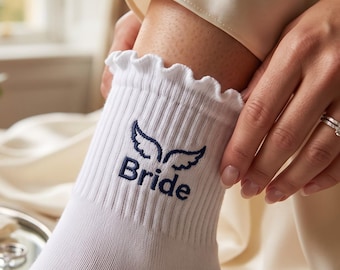 Personalized Ruffle Socks, Embroidered Bridesmaid Bride Gift, Custom Name Bamboo Socks