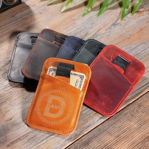Tarjetero minimalista, Tarjetero de piel, Cartera con bolsillo frontal, Regalo personalizado, Regalo de Navidad para él, Cartera grabada