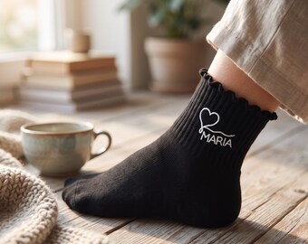 Custom Embroidered Ruffle Socks, Personalized Bridesmaid Name Socks, Wedding Present