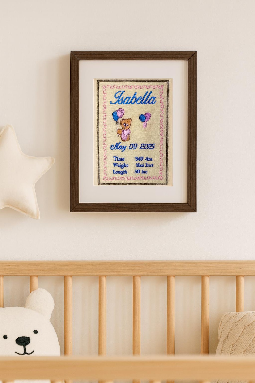 Custom Newborn Nursery Decor – Embroidered Baby Birth Stat Wall Art ...