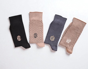 Personalized Monogram Socks for Men • Custom Initial Cotton Dress Socks • Embroidered Gift for Groomsmen, Dad, Husband or Best Friend