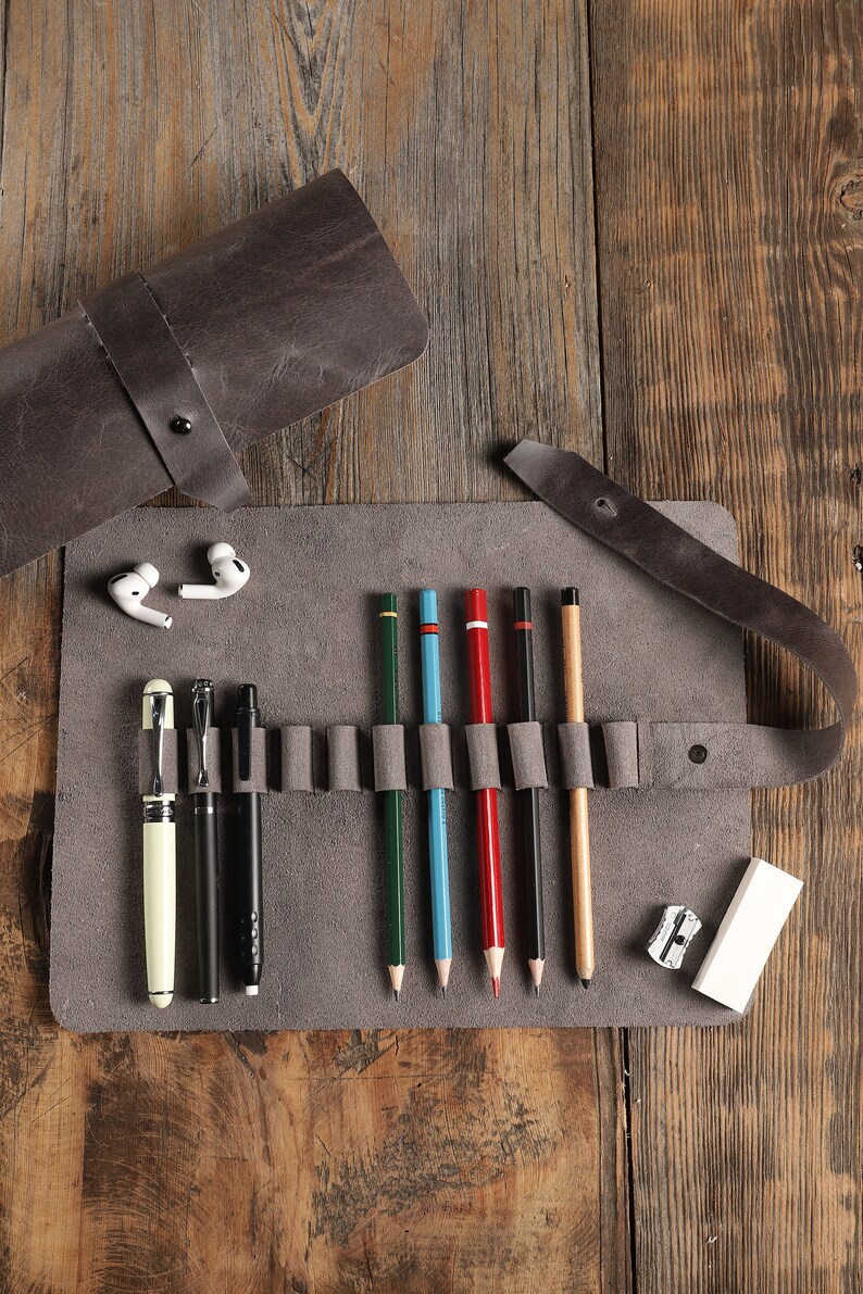 Pencil Roll Leather Pencil Roll Pen Pouch Artist Roll Etsy