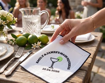 Personalized Embroidered Coasters, Custom Wedding Coaster, Main Squeeze Wedding Bar Decor, Monogrammed Cocktail Coaster Gift