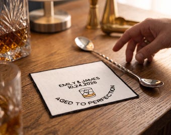 Personalized Embroidered Coaster, Aged to Perfection Whiskey Design, Custom Couple Anniversary Gift