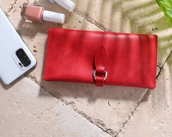 Portafoglio in pelle fatto a mano per donna • Porta carte bifold personalizzabile • Pochette da viaggio con protezione RFID, tasca porta monete con cerniera e slot per documenti