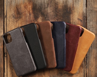 Handmade Leather iPhone 11 Case, Hard Shell Protective Cover, Rustic Phone Accessory, 6 Colors