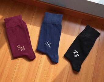 Personalized Monogram Socks for Men Custom Initial Embroidered Gift for Him Groomsmen Wedding Christmas Birthday Stylish Cotton Crew