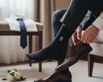 Custom Initials Socks, Embroidered Bamboo Dress Socks, Minimalist Monogram Present for Men
