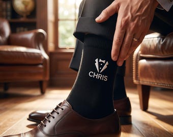 Custom Embroidered Groomsmen Socks, Personalized Name Initial Bamboo Socks, Wedding Present