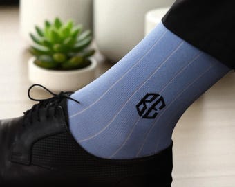 Personalized Men’s Socks with Monogram Embroidery, Custom Initial Dress Socks Gift for Him, Groomsmen Wedding Birthday Anniversary Idea
