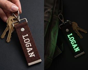 Glow in the Dark Keychain, Personalized Name Embroidery, Luminous Backpack Tag, Custom Bag Charm Gift