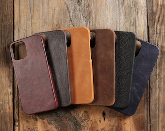 Handmade Leather iPhone 12 Case, Hard Shell Protective Cover, Rustic Phone Accessory, 6 Colors