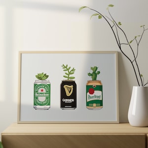 Guinness, Heineken, Pilsner Urquell, Decoración de pared de cerveza, Cartel imprimible, Ilustración de cerveza minimalista, Jardinera de latas, DESCARGA DIGITAL