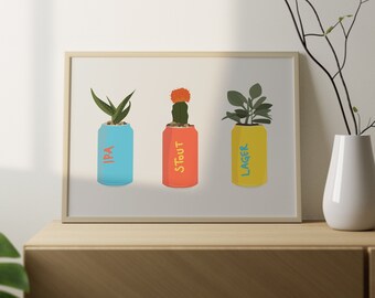 Craft Beer Art Print: Minimalist Beer Can Planter Illustration (Digital Download)