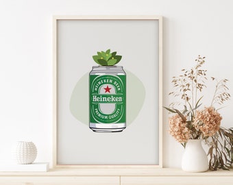 Lámina artística de lata de cerveza Heineken: Decoración minimalista para bar (descarga digital)