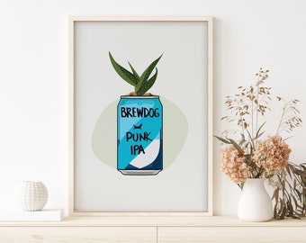 Cute Brewdog Punk IPA Beer Wall Decor, Beer Art, Brewdog Poster, Cute Beer Illustration, Beer Lover Gift, DIGITAL DOWNLOAD