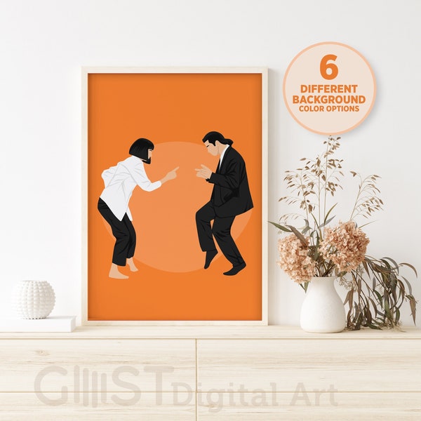 Pulp Fiction Inspired Illustration, Pulp Fiction Dance, Gift for Mia Wallace, Vincent Vega Fans, Printable Movie Poster, DIGITAL DOWNLOAD