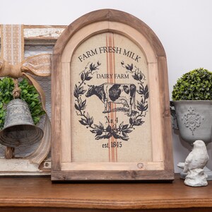 Farm Fresh Milk, Cow, Rustic ,Kitchen Wall Art Decor, Farmhouse Arched Window Frame, Farm Cottage Style, French Vintage Chic, Shabby Chic,