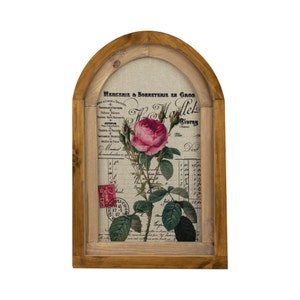 ROSE, FLOWERS, ROSES,French Vintage Chic, Wood Framed Sign, Rustic Wall Art Decor, Shabby chic, French Style . Cottage Style, Arch Window