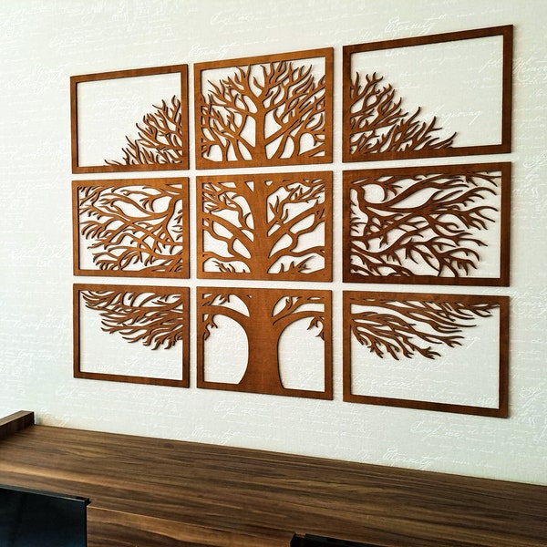 ARBRE DE VIE, ensemble de 9, décor d'art mural en bois, forêt, ferme, rustique, Cottagecore, style scandinave, style rustique, décor bohème