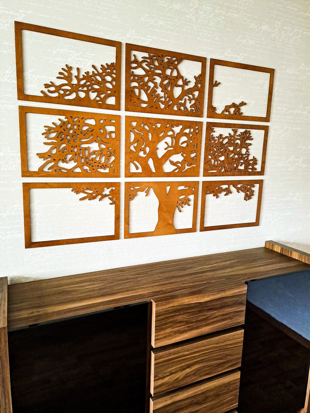 TREE OF LIFE, Set of 9, Wooden Wall Art Decor, Forest, Farmhouse ...
